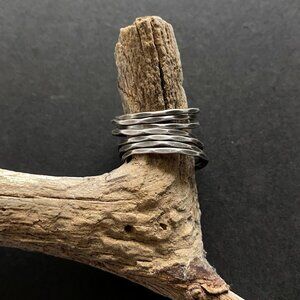 7 Handmade Hammered Sterliving Silver Stacking Rings sz 5.5
